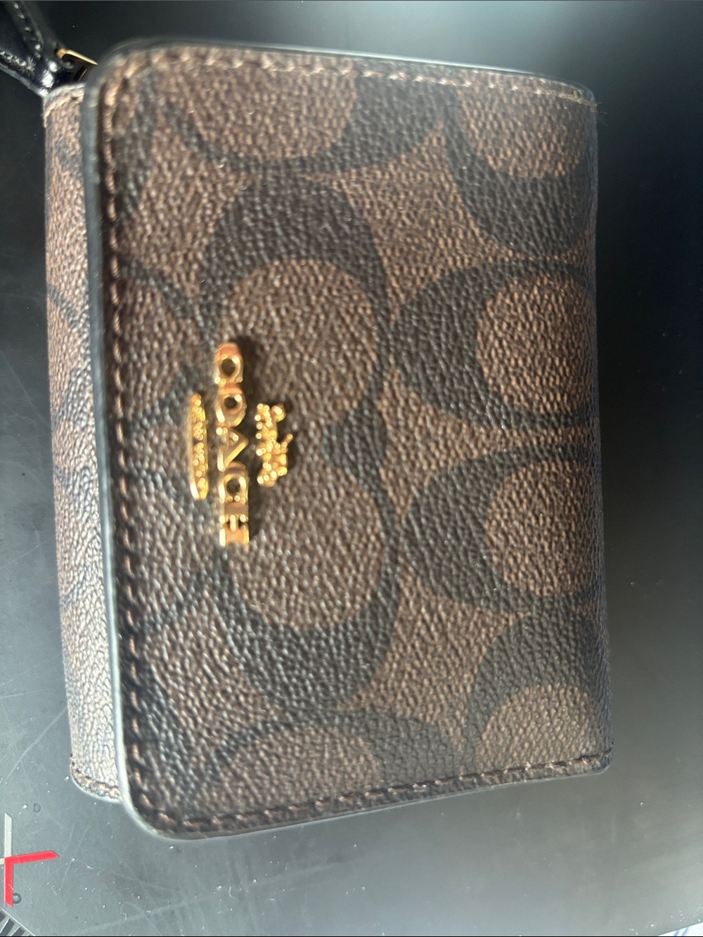 Coach Brown Signature Canvas Card Holder with Gold Logo